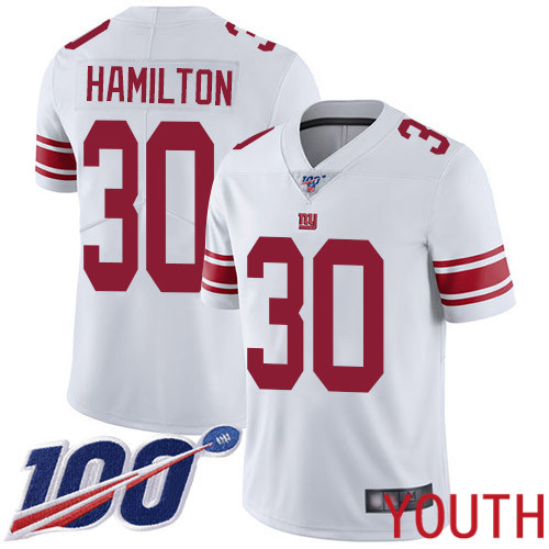 Youth New York Giants #30 Antonio Hamilton White Vapor Untouchable Limited Player 100th Season Football NFL Jersey
